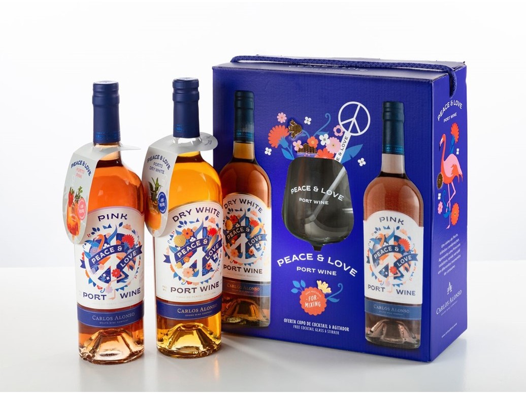 CONJUNTO VINHO DO PORTO PEACE & LOVE PINK   DRY WHITE 2X0.75L