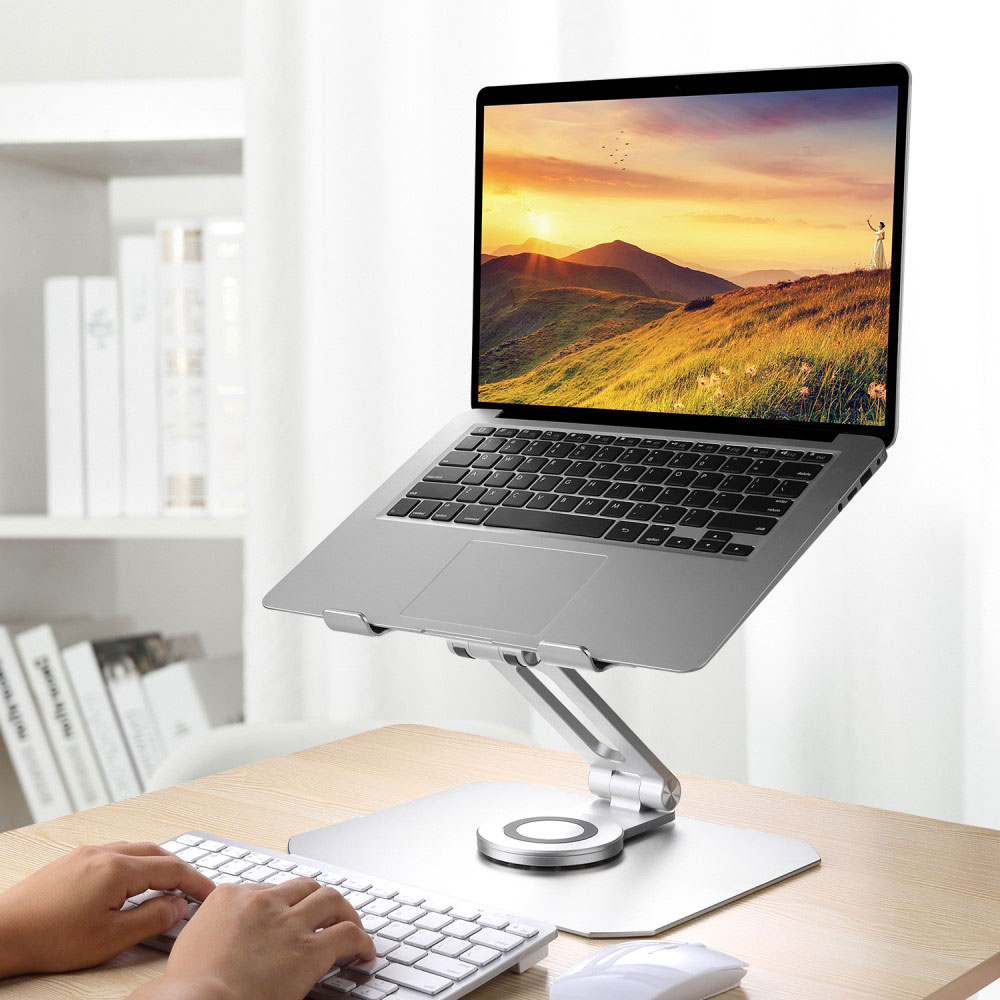360° Grad MacBook / Laptop Alu Halterung Passiv Kühlender Ständer Faltbar - Silber