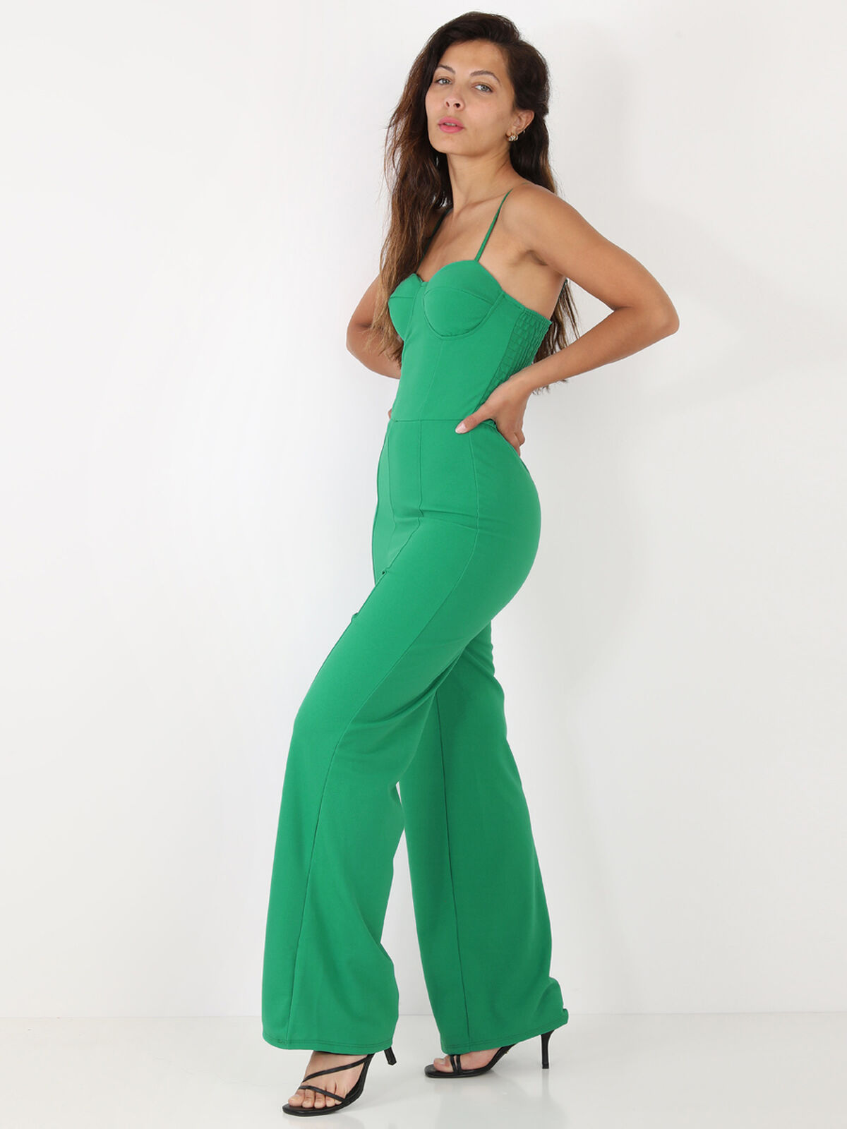Combinaison pantalon évasé à bretelles- Vert