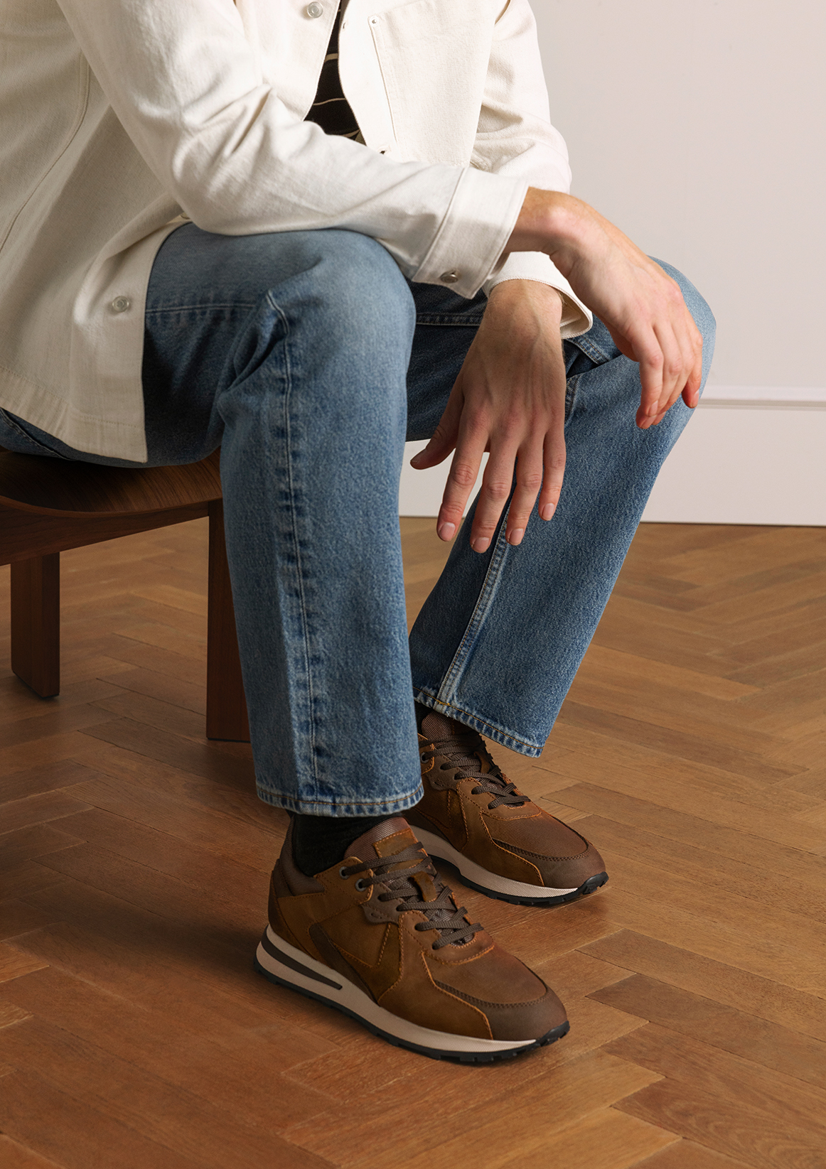 Cognac leren sneakers