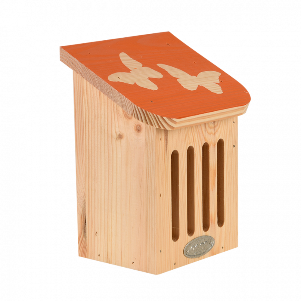 Maison à papillons, avec toit coloré avec silhouette papillon.