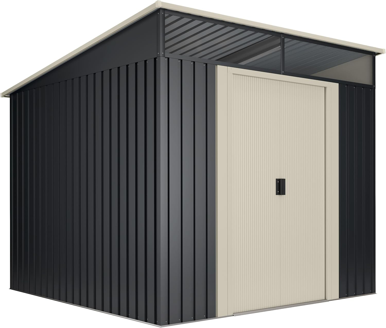 Wasabi - Gartenhaus Metall 5,6m2 Stark – 239x236x203cm - Oberlicht - Doppelte Schiebetür – Anthrazitgrau – Geräteschuppen XL – Gerätehaus Outdoor Wetterfest