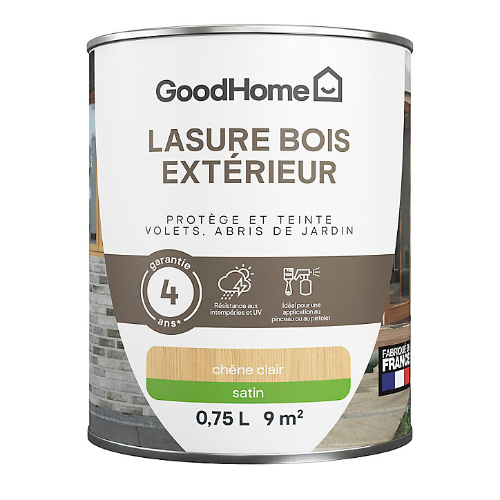 Lasure extérieure chêne clair satin 4 ans GoodHome 750ml
