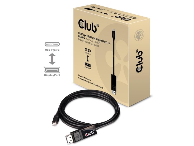 Club 3D Adapter USB Type C Kabel auf DP 1.4 8K60Hz USB Typ Cauf DisplayPort 1.4 Kabel 8K60Hz, Bidirektional