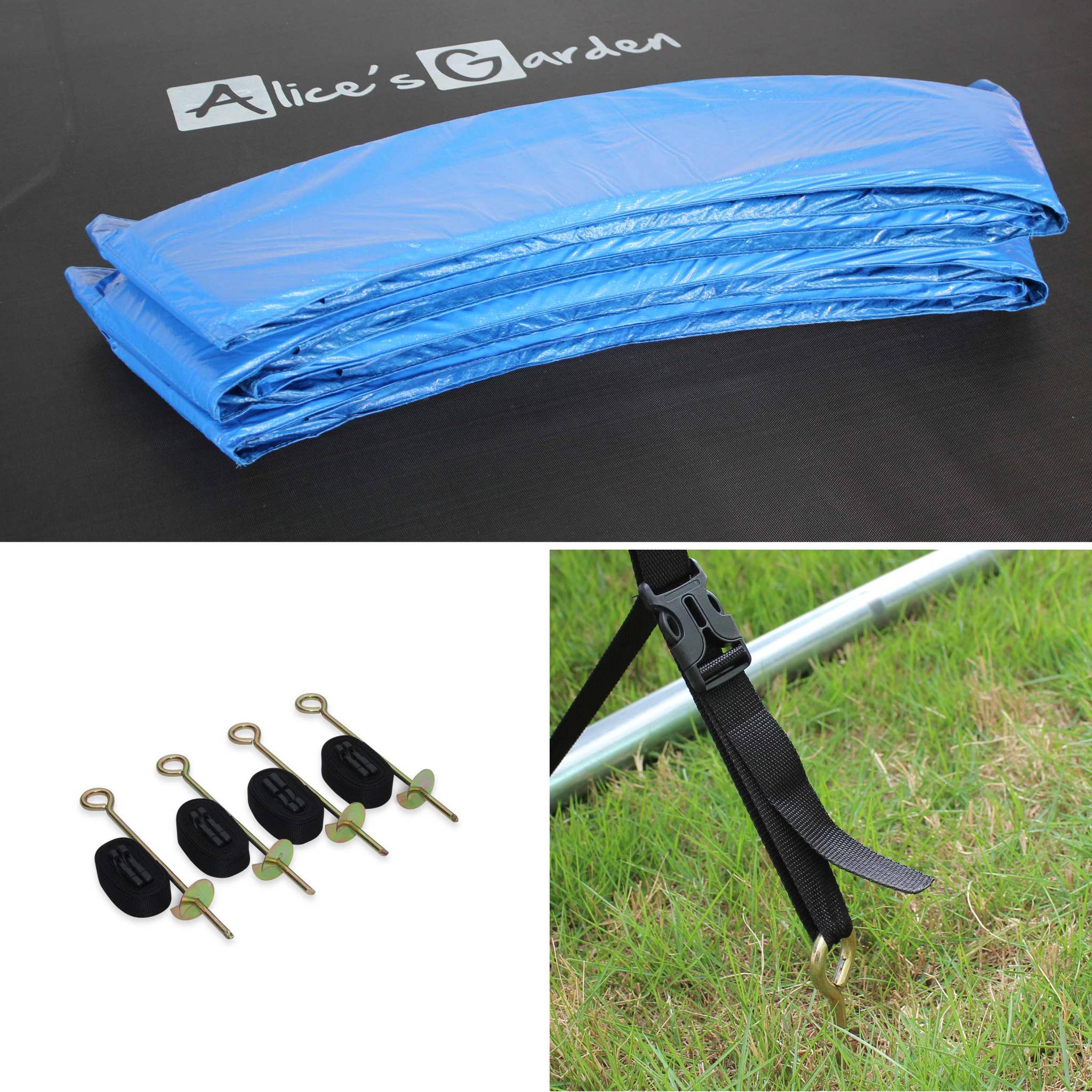Trampoline 430cm bleu avec pack d'accessoires + tente de camping avec sac de transport