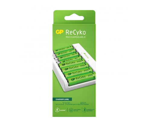 GP ReCyko Charger (USB) E811, 8-laddkanaler NiMH, 4 x AA 2100mAh   4 x AAA 850mAh NiMH-batterier