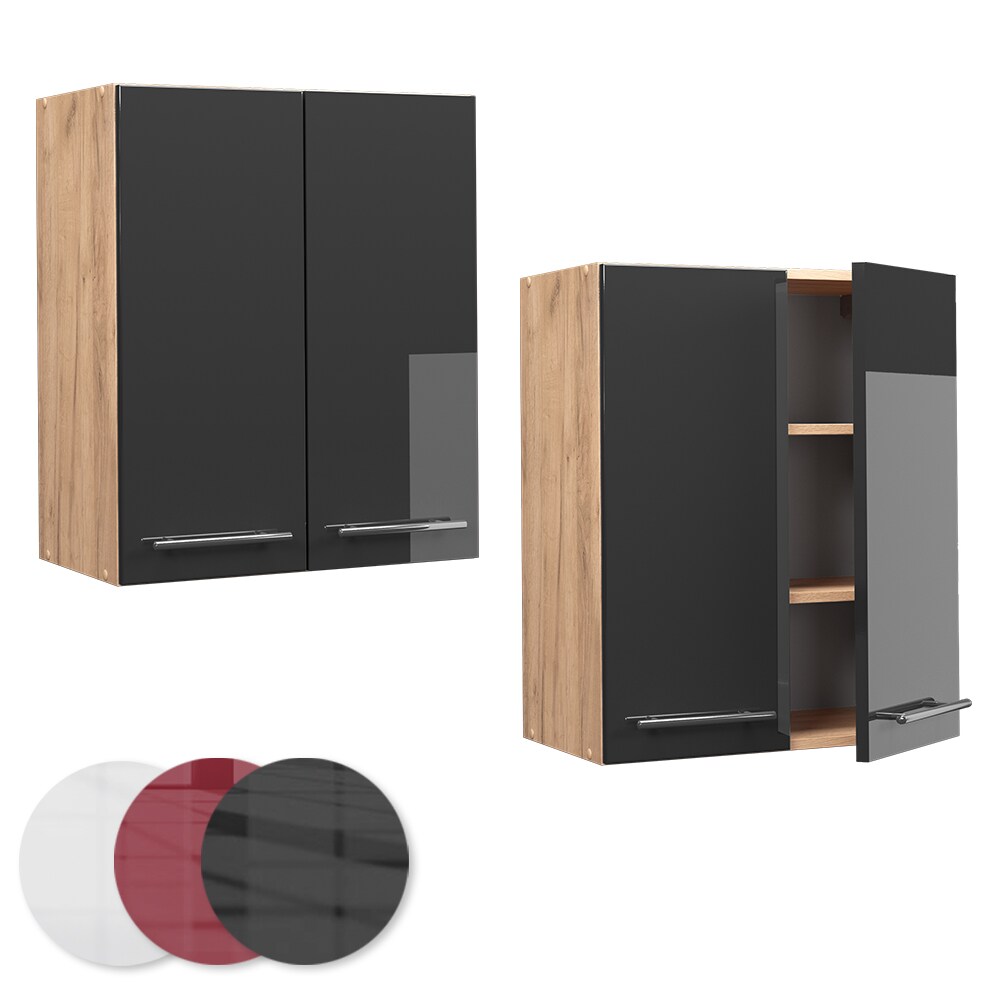 Vicco Hängeschrank Küchenschrank Küchenmöbel Fame-Line Eiche Anthrazit modern 60 cm Küche Einbauküche Hängeschrank Drehtür Einlegeboden Küchenzeile Hochglanz