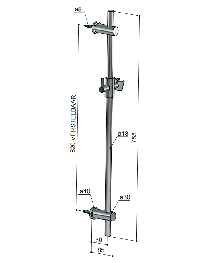 Hotbath Mate M301 glijstang rond 75cm geborsteld nikkel