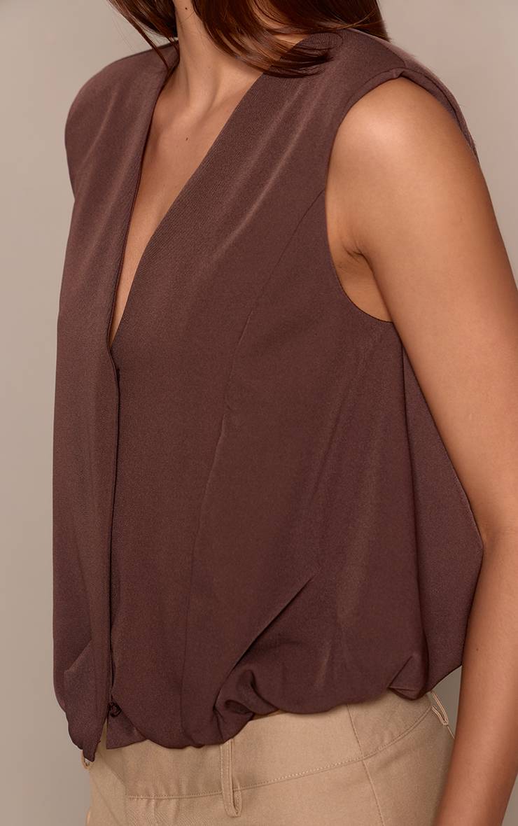Chocolat Gilet Sans Manches Tissé À Ourlet Bouffant