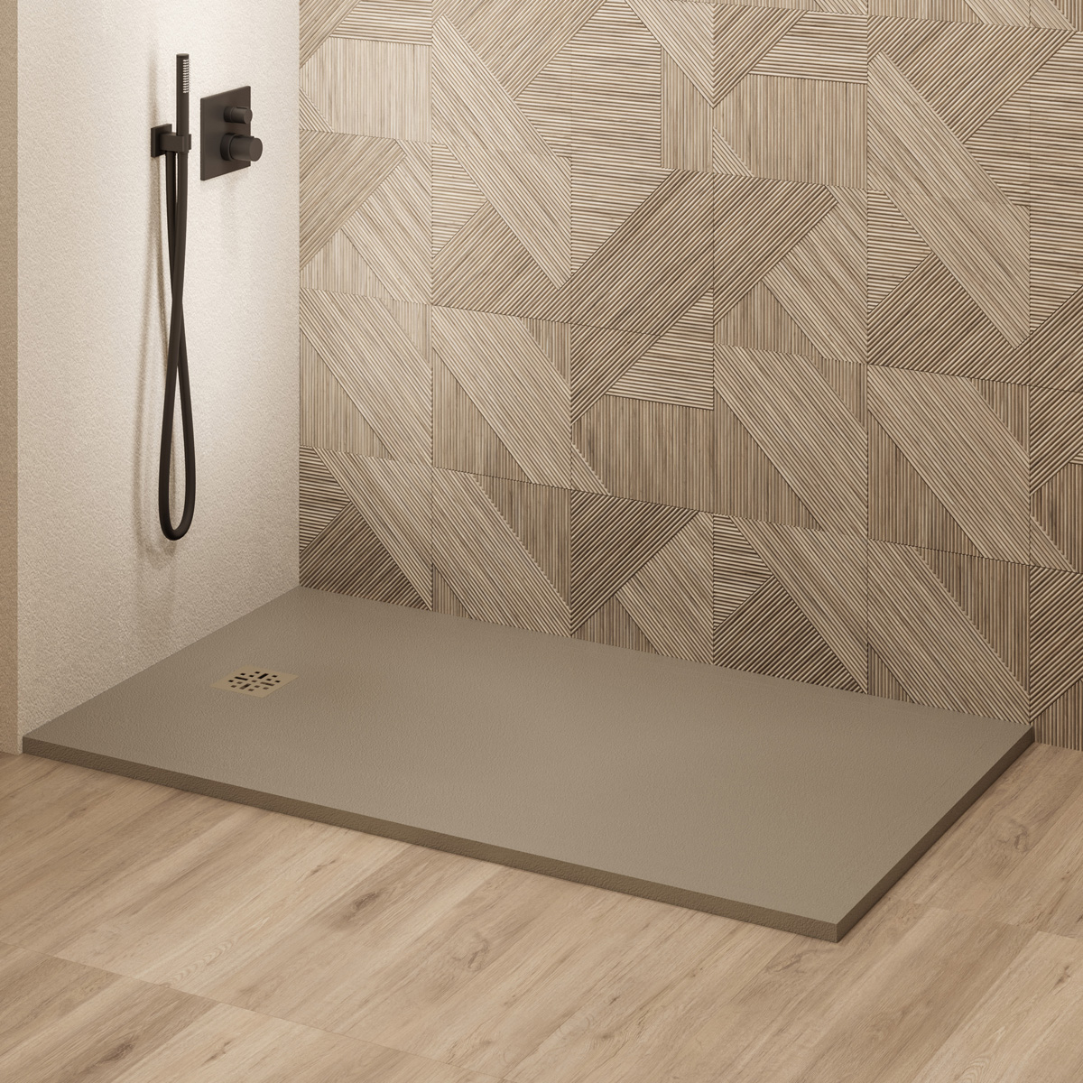 Saniclear Lino douchebak 140x90cm met stone finish cappuccino