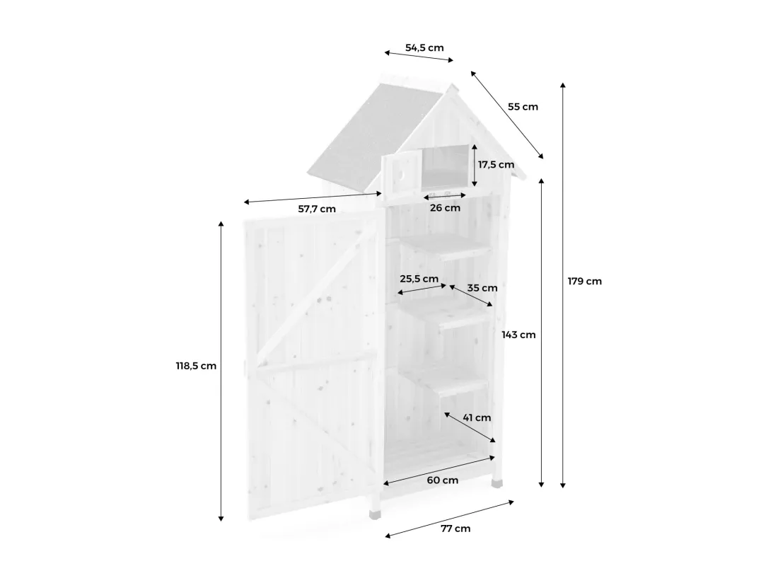 Armoire de jardin en bois. Mimosa Naturel. 77 x 54.5 x 179 cm. abri de jardin en bois. armoire de rangement. range outils