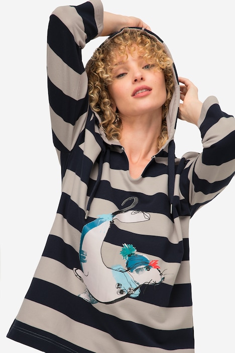 Hoodie, Ringel, Robben-Print, Kapuze, 3/4-Ärmel, OEKO-TEX