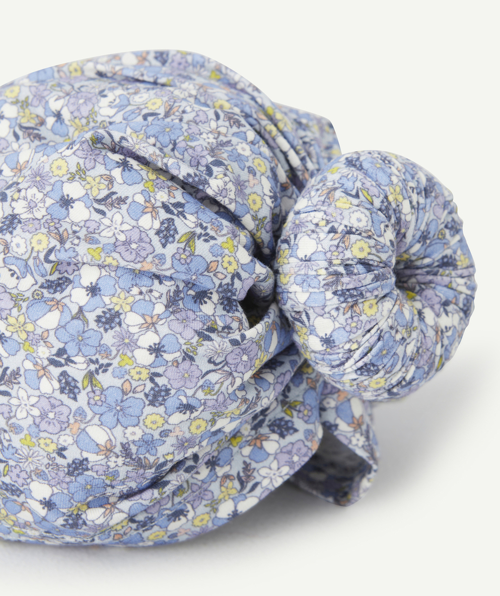TURBAN BÉBÉ FILLE BLEU AVEC IMPRIMÉ FLEURI ET ROND
