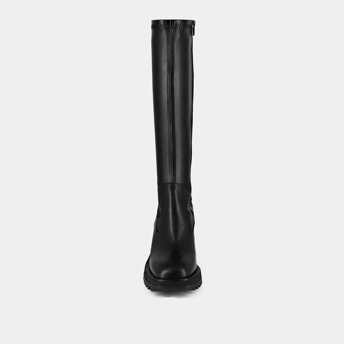 Bottes à semelles crantées et bouts carr...  en cuir stretch noir