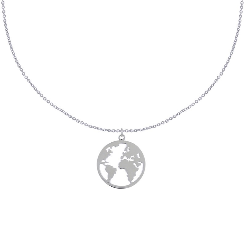 Collier Argent et Pendentif Mappemonde