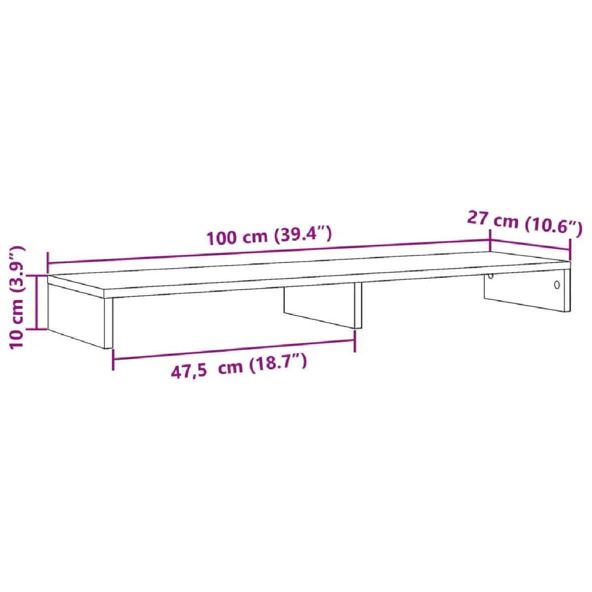 vidaXL Support de Moniteur - 100x27x10 cm