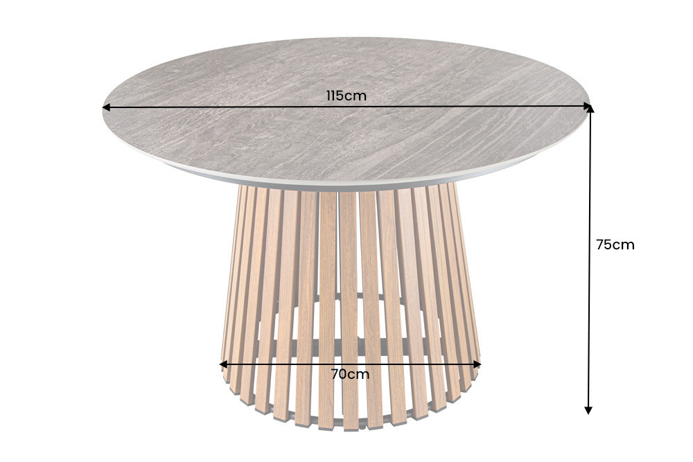 Runder Esstisch VALHALLA 115cm Keramik Lamellen-Design Indoor Outdoor