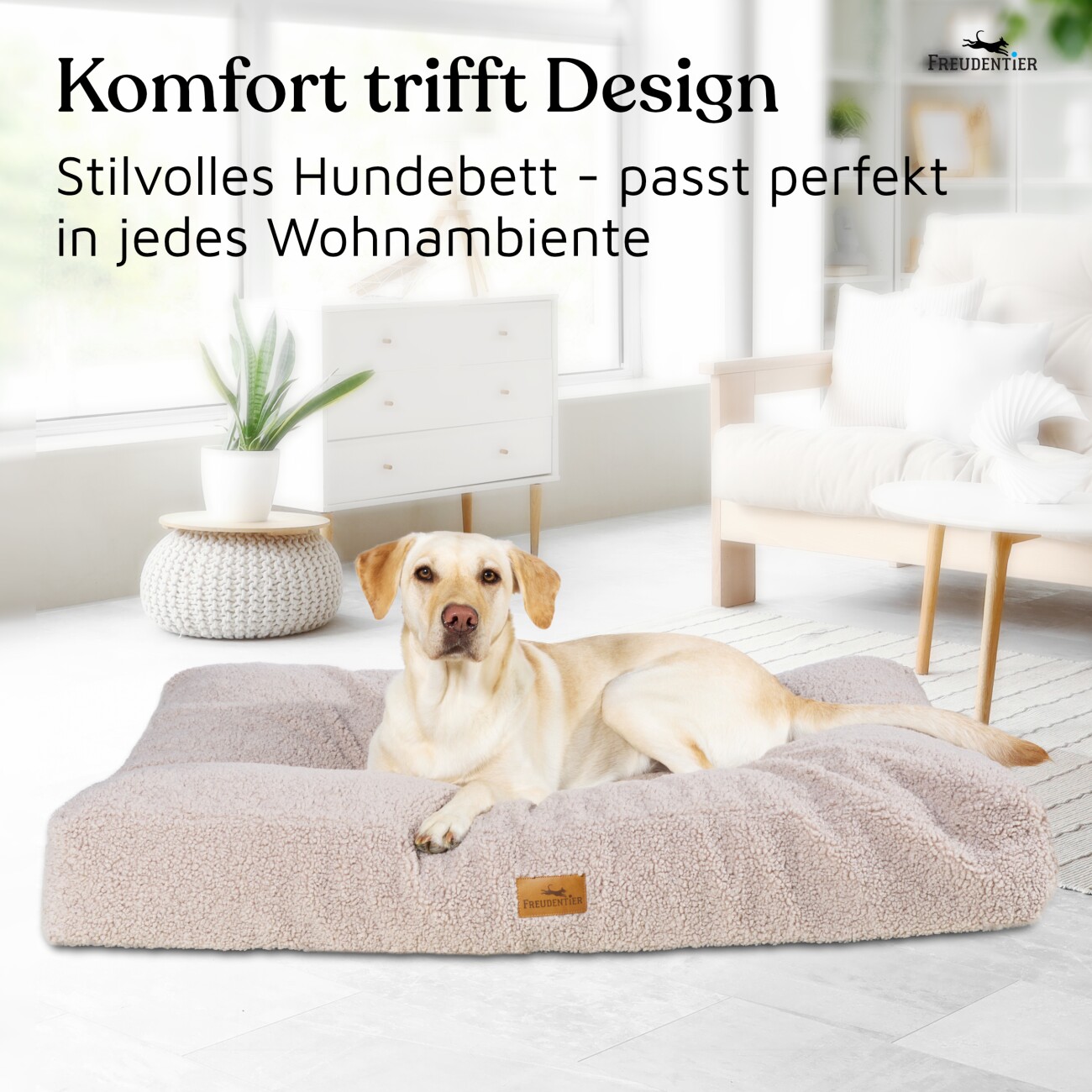 Freudentier Orthopädisches Hundekissen aus kuschelweichem Teddystoff M