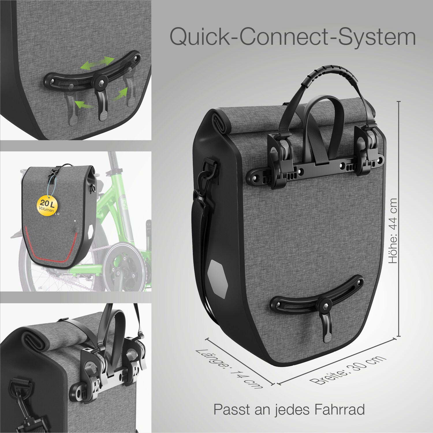 eloneo Fahrradtaschen wasserdicht mit LED 20L