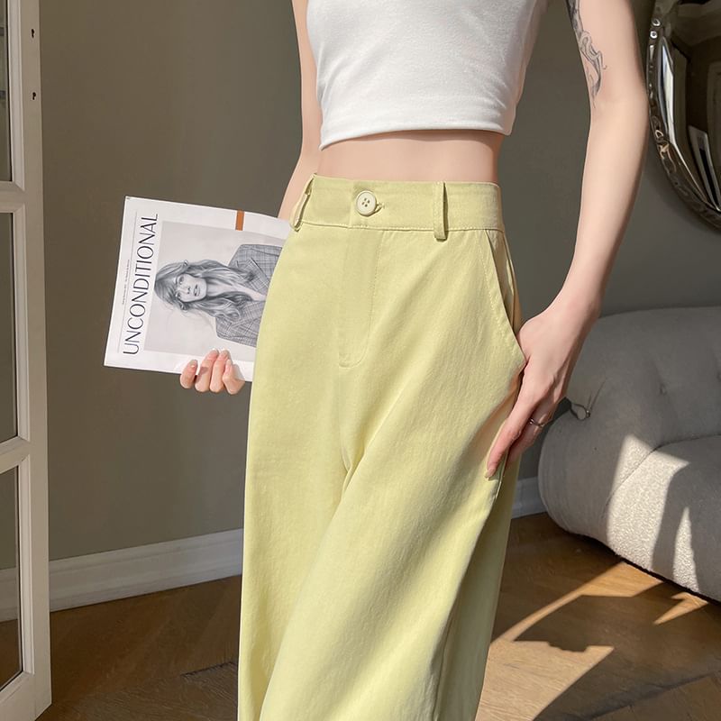 hollybunbur - High Rise Plain Wide Leg Pants