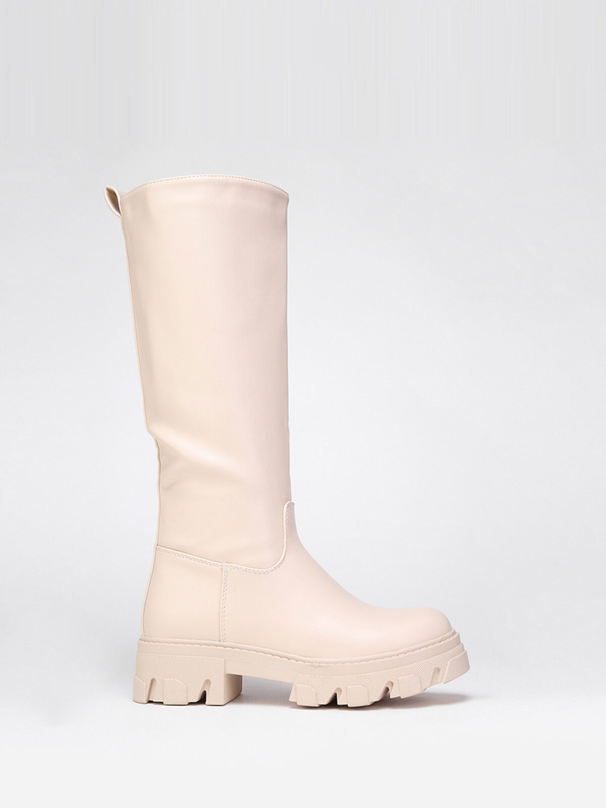 Bottes en simili à semelle crantée- Beige