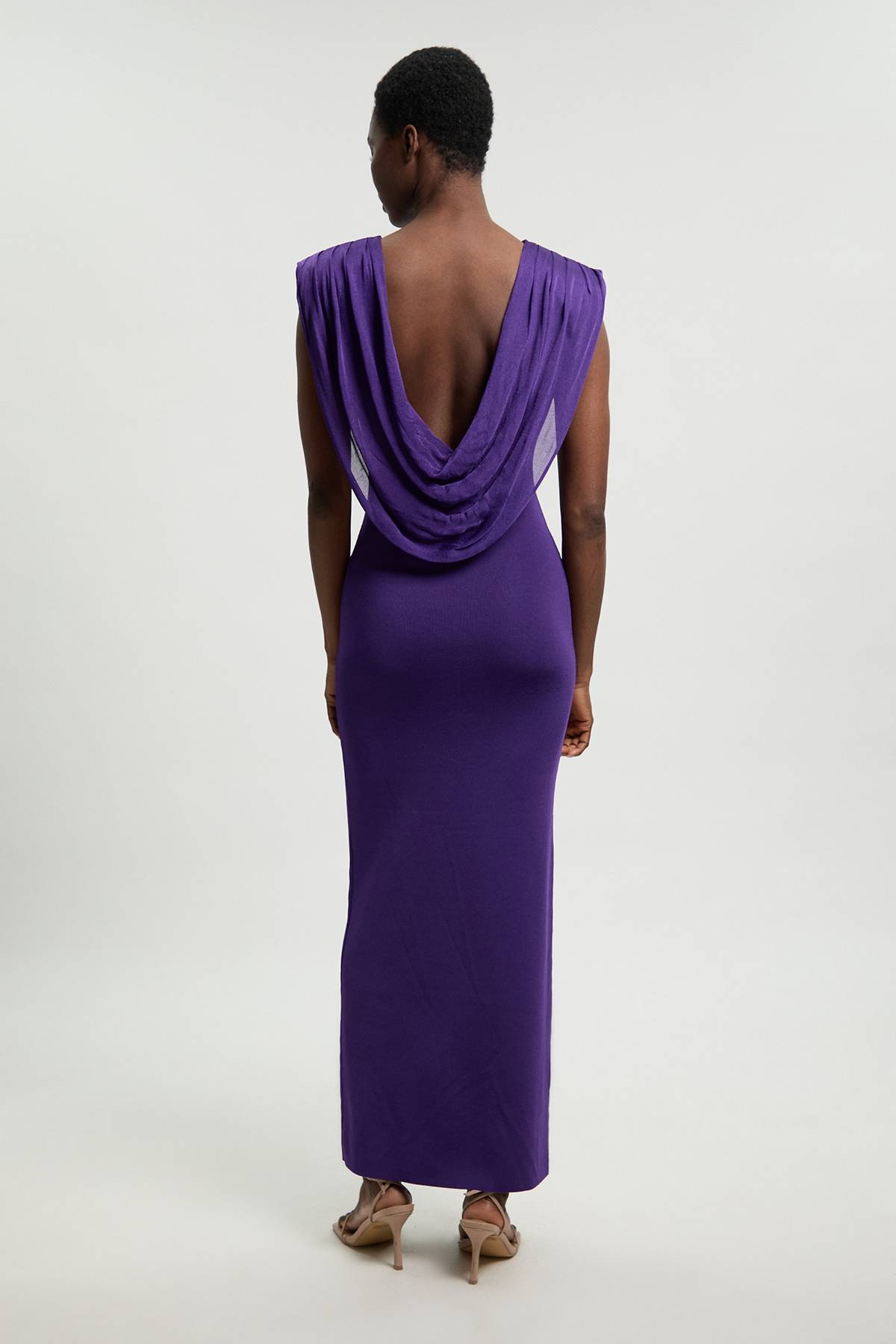 KarenMillen Robe Longue Tricot Petite Taille Mélange Viscose Drapée Dos Plongeant
