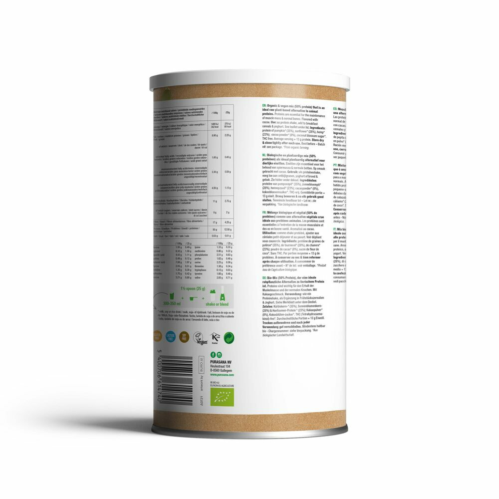 Purasana Vegan Protein Mix Pompoen - Zonnebloem - Hennep Cacao Bio400 gr