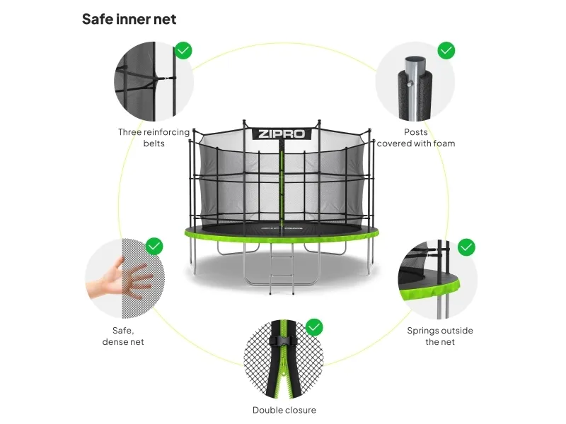 Zipro Trampolin med net og stige Ø374cm   pose til sko