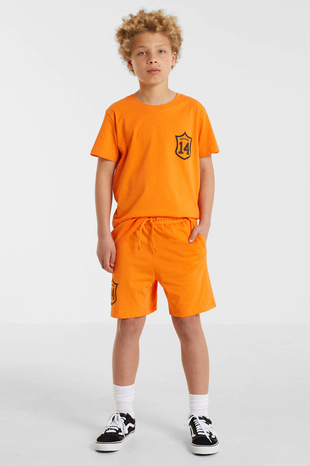 anytime sweatshort met printopdruk oranje