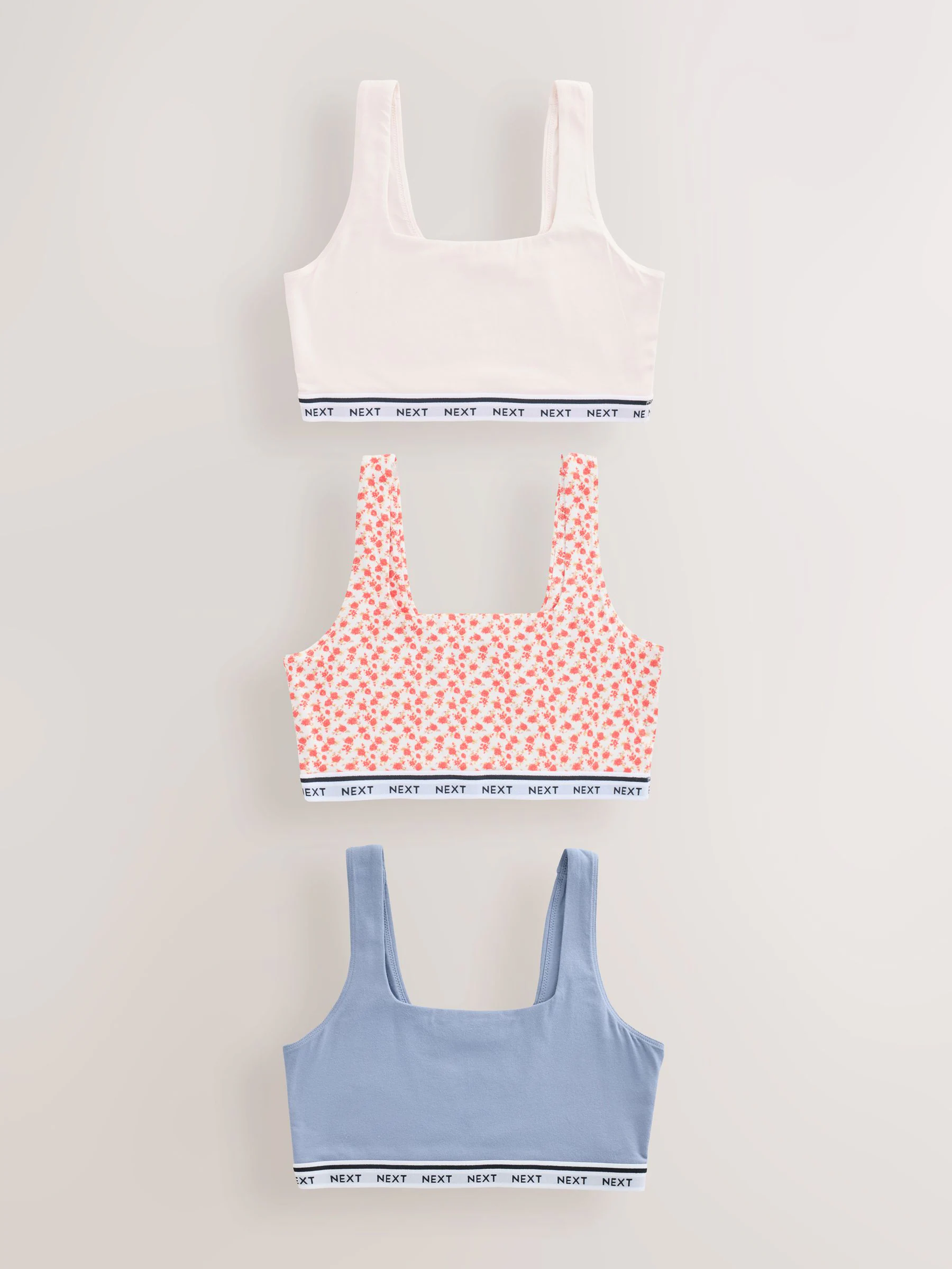 Blauw/crème/bloemenprint - Gewatteerde cropped tops met ultiem comfort