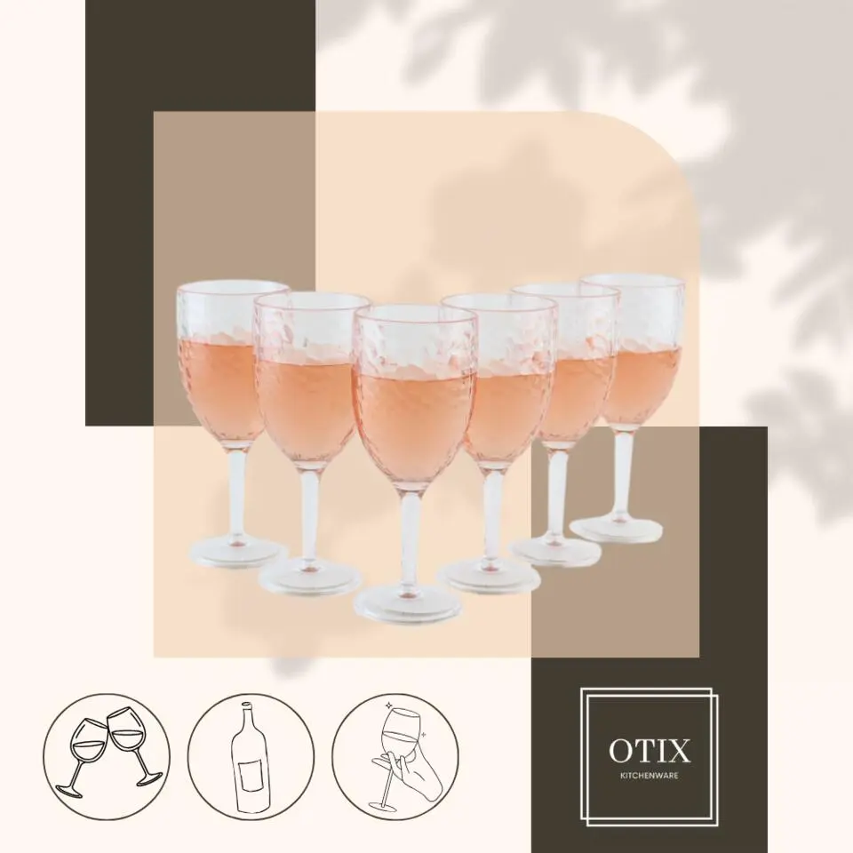 OTIX Plastic Wijnglazen 6 stuks 400 ml Gehamerd Kunststof