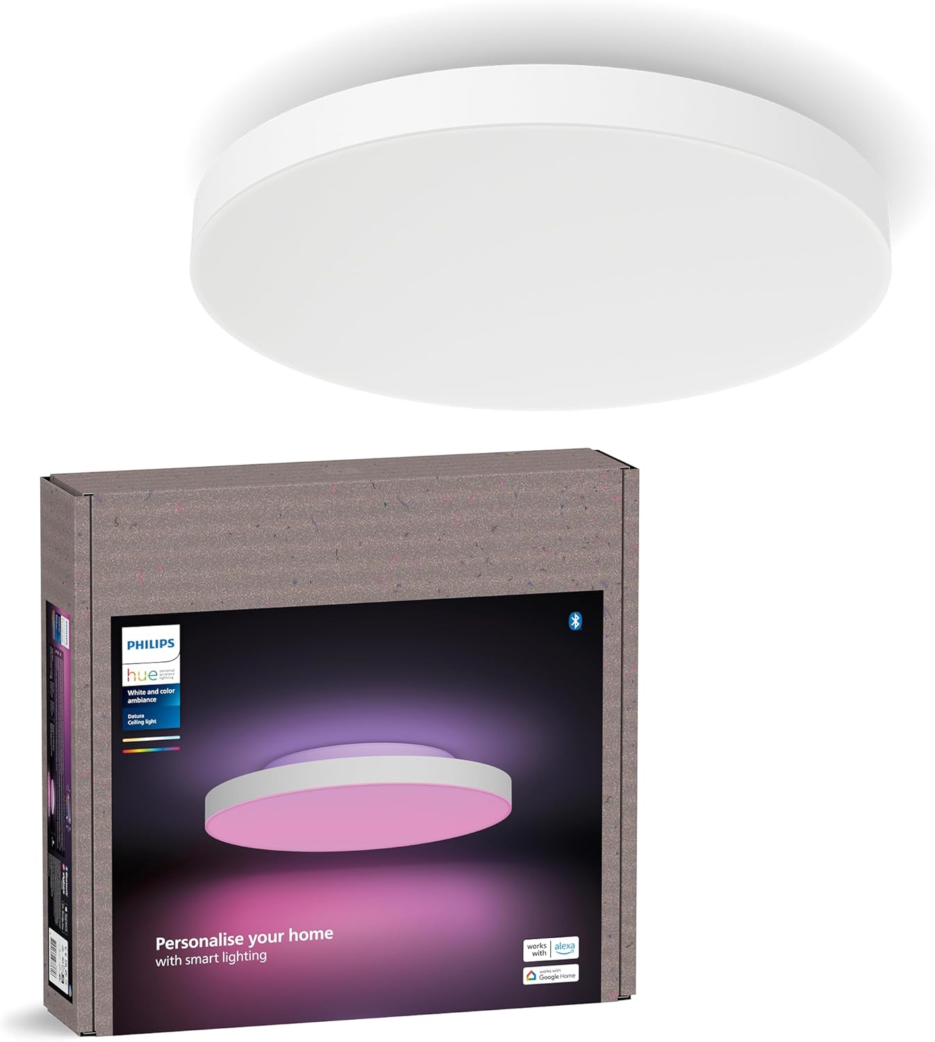 Philips Hue White and Color Ambiance Datura Deckenleuchte Klein, ⌀38,4 cm, warm- bis kühlweißes Licht, rund, Bluetooth kompatibel, Sprachsteuerung mit Alexa, Apple Home & Google Assistant, weiß