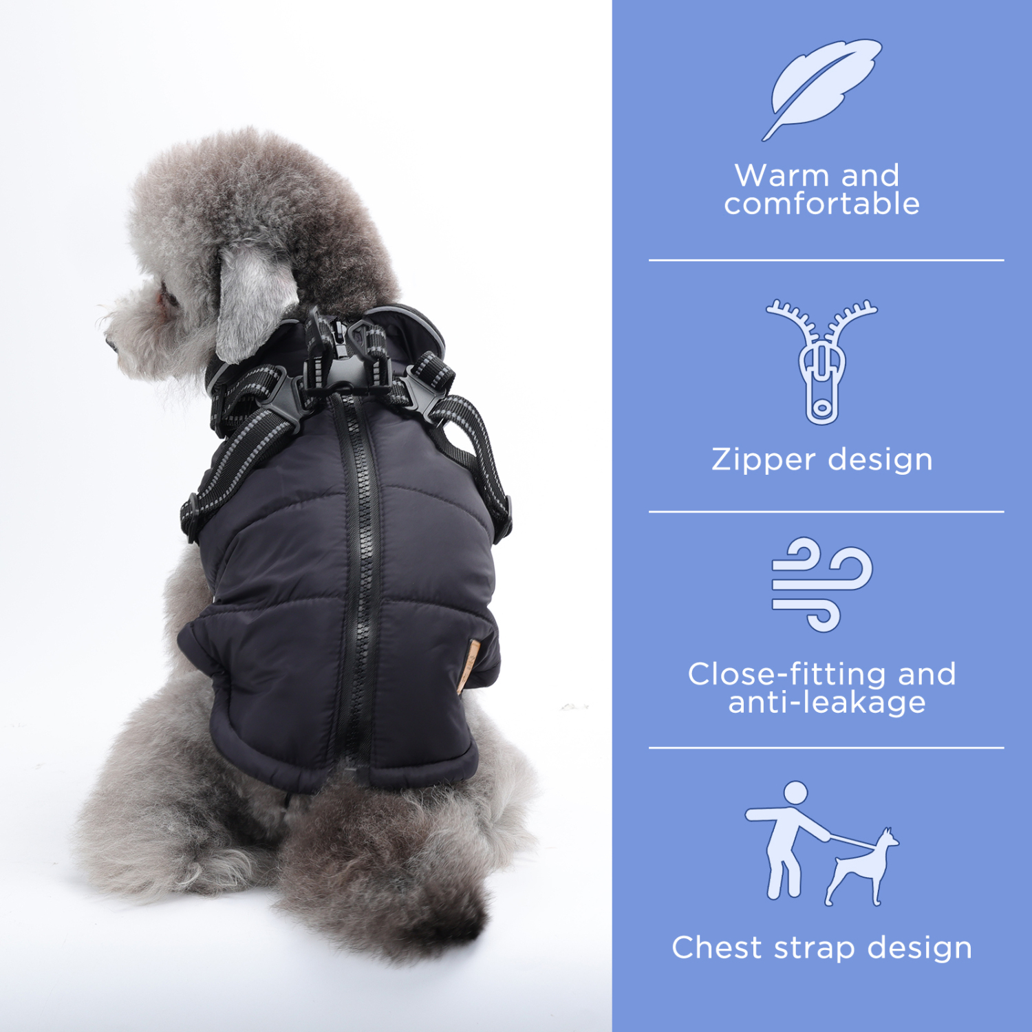 Nobleza - Casaco para Cães, Jaqueta de Inverno Quente para Cães, À Prova de Vento, Impermeável, Colete 2 em 1 para Animais de Estimação com Arnês de Argola em D