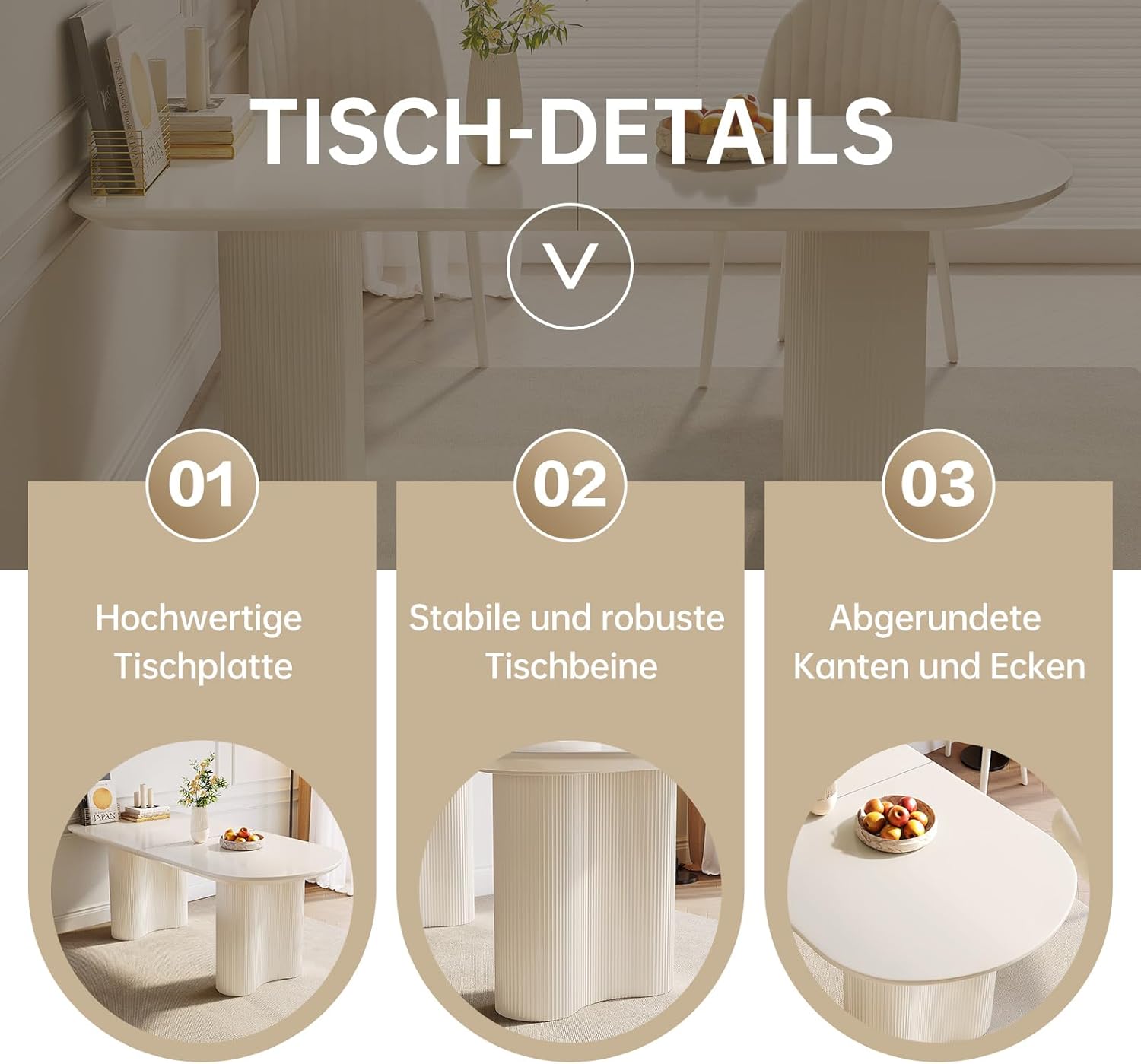 Guyii Esstisch moderner minimalistischer Wandtisch, weißer rechteckiger Tisch mit abgerundeten Ecken, 160 cm, für 4-8 Personen, ideal für Wohnzimmer, Esszimmer, Küche und Schlafzimmer, nur Esstisch