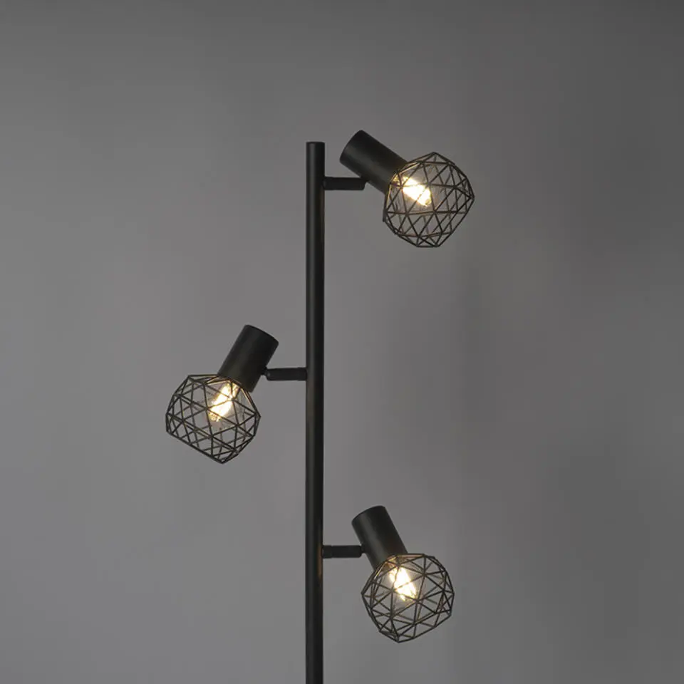 QAZQA Design vloerlamp zwart 3-lichts verstelbaar - Mesh - Zwart