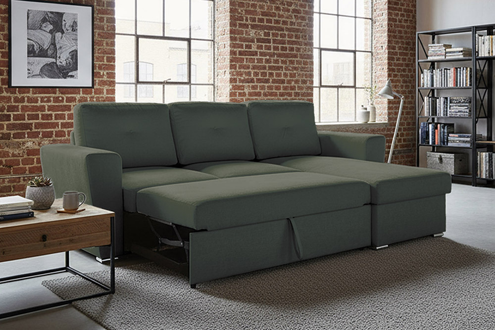 Schlafecksofa APARTMENT 245cm grün Strukturstoff inkl. Stauraum beidseitig aufbaubar