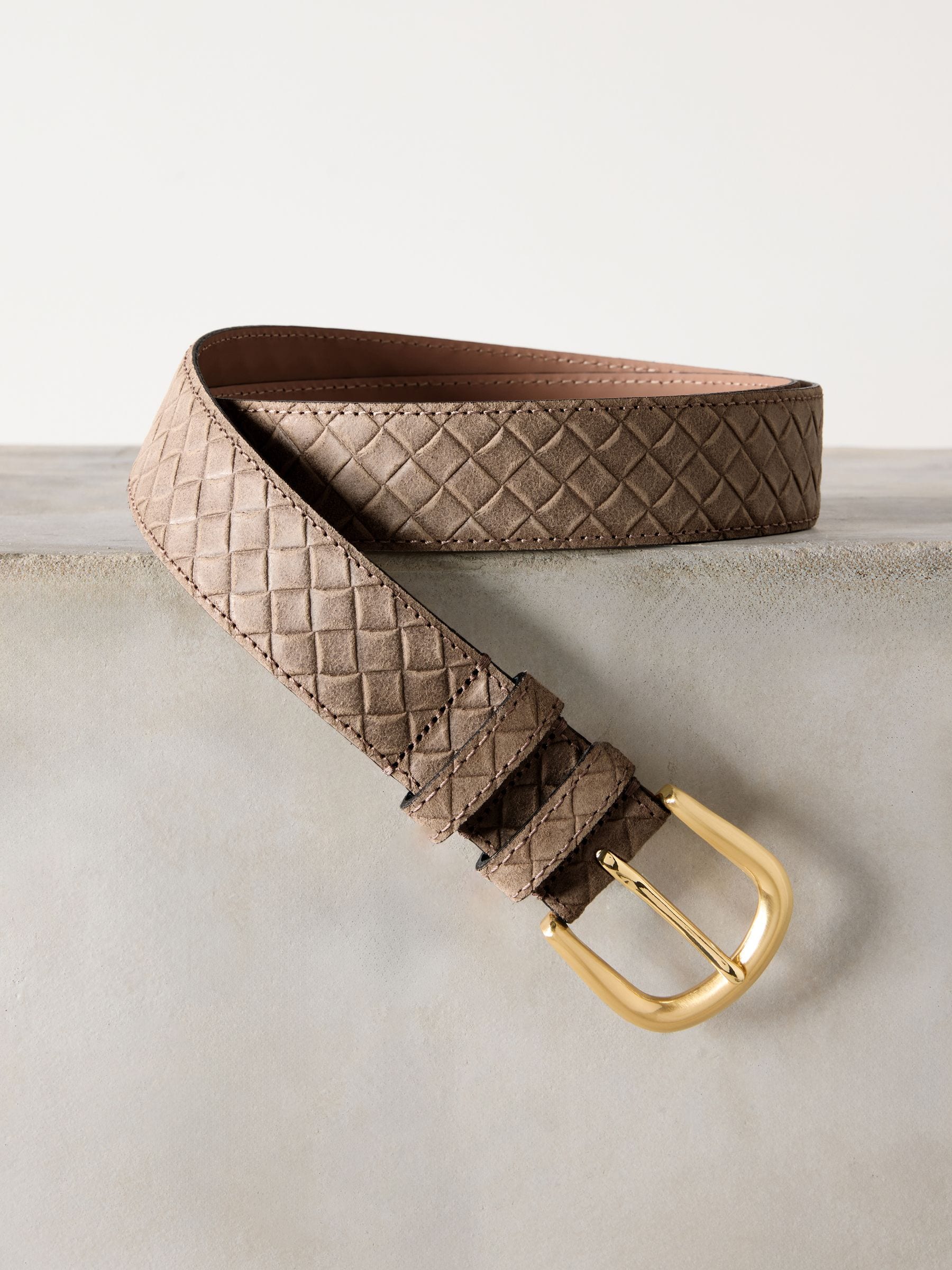Mokkabruin - N. Premium Made in Italië riem van suède met geweven look
