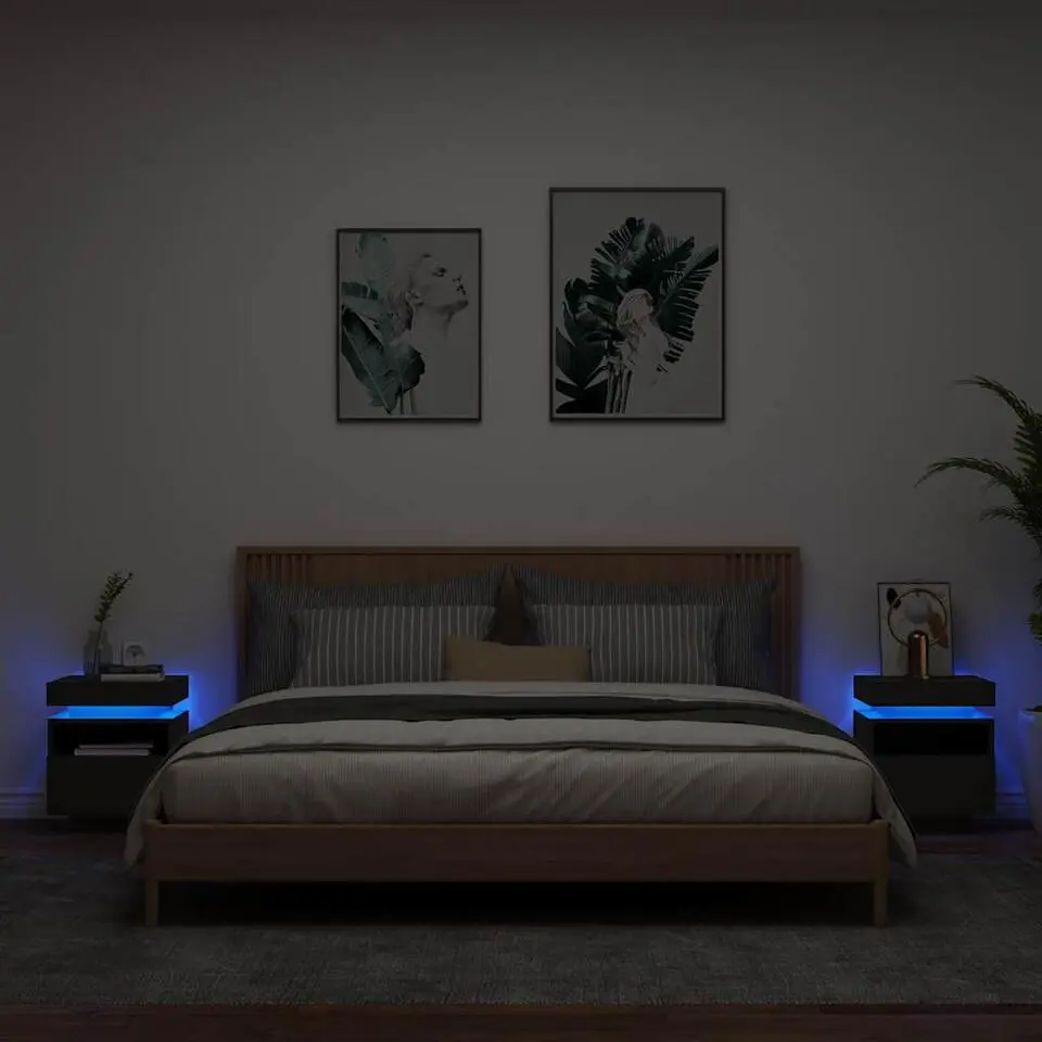 vidaXL - LED Nachtkastjes met lade - Zwart - Bewerkt hout - 40x39x48.5 cm - 2 st