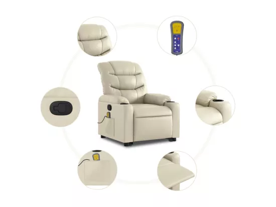 Fauteuil inclinable massant Crème Similicuir