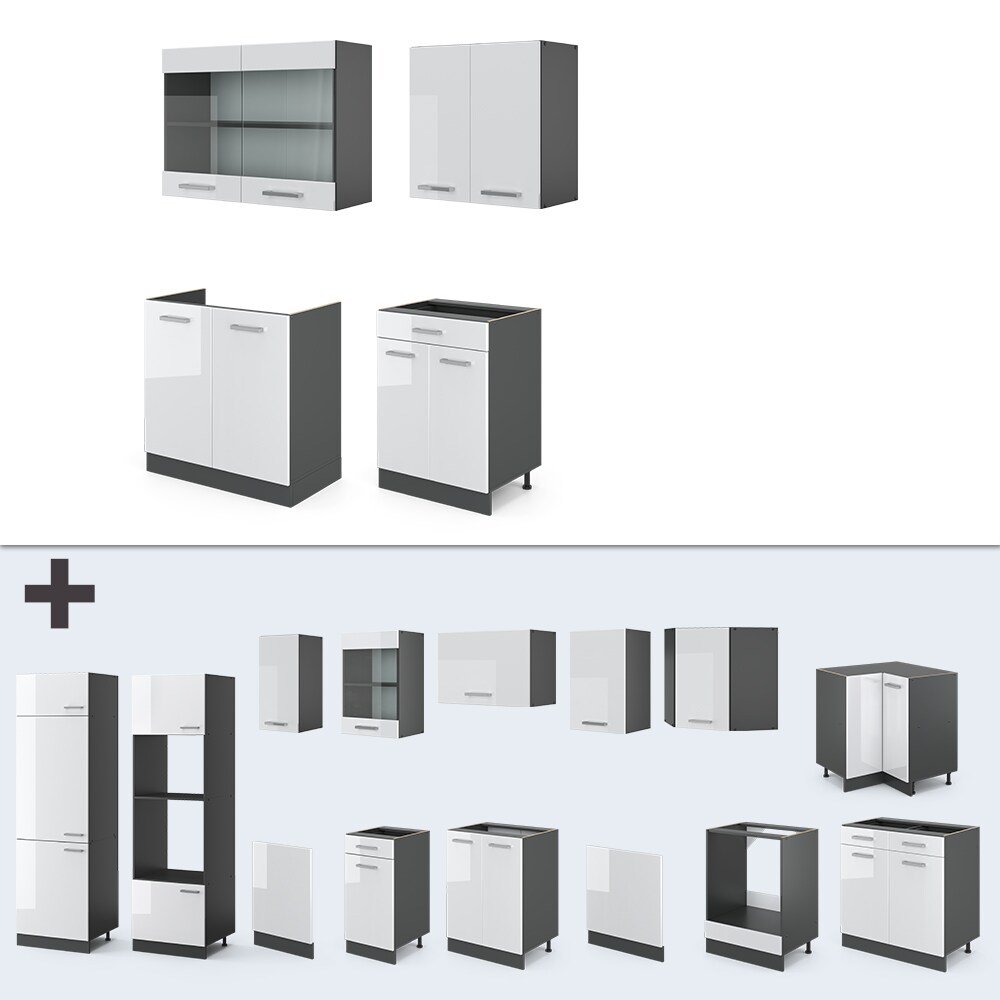 VICCO Küchenzeile R-LINE SINGLE Einbauküche 140 cm Küche Küchenblock Singleküche Anthrazit Weiß Hochglanz