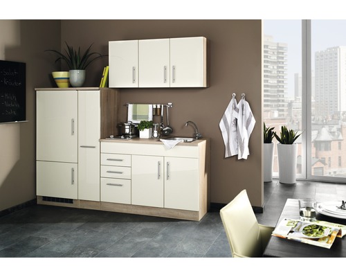 Held Furniture keukenblok met apparatuur Toronto 210 cm crème hoogglans gedemonteerd 783.1.6509