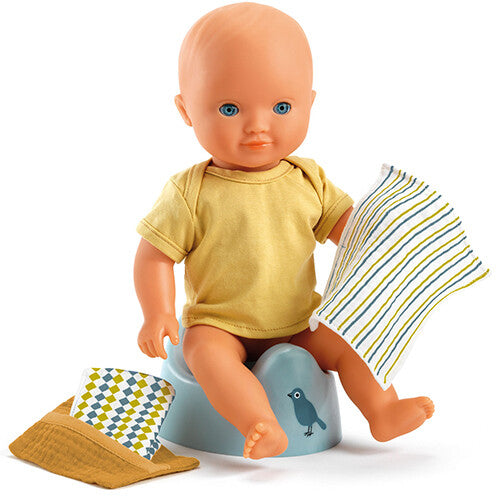 Djeco poppenpotje met babydoekjes pomea - 36 cm