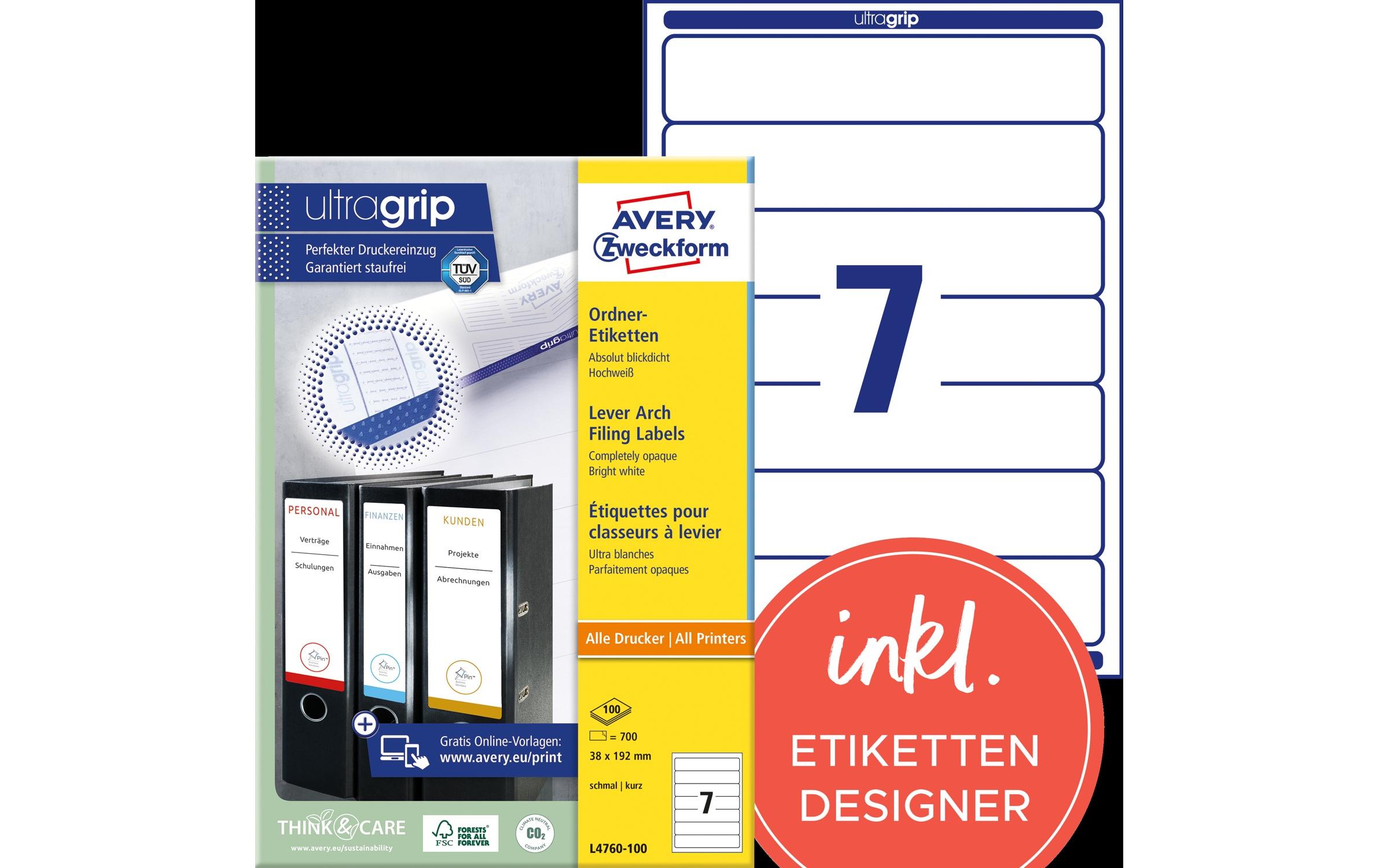 Ordneretiketten L4760 100 x 192 mmEtiketten für Drucker, 192 x 38 mm, weiss