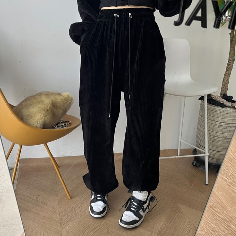 Janerium - Corduroy broek met hoge taille en wijde pijpen