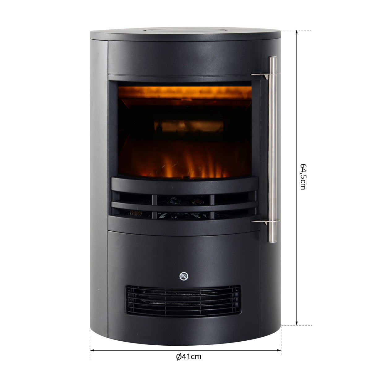 HOMCOM LED elektrische haard met vlameffect, 900/2000W, 41x41x64,5cm, ijzer, kunststof, gehard glas, zwart