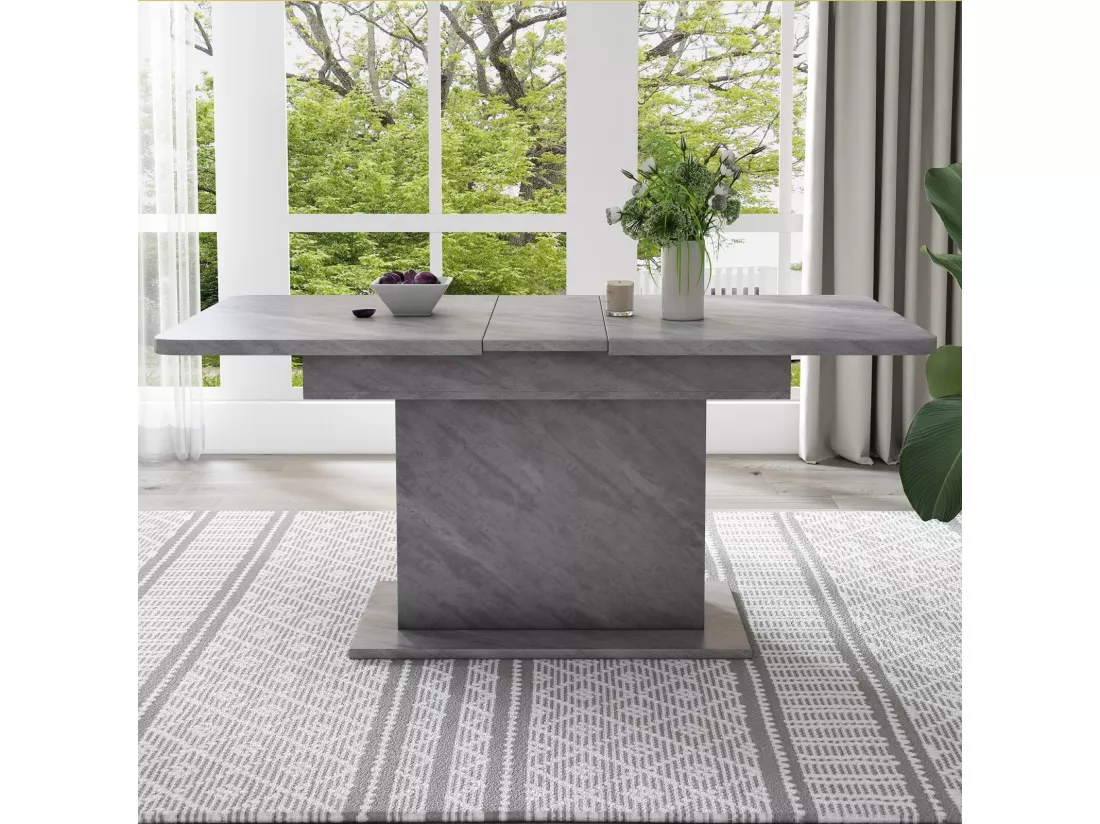 Table à manger extensible - 6 à 8 personnes - avec 6 niches - Effet béton gris - panneaux de particules - 110/130x70cm
