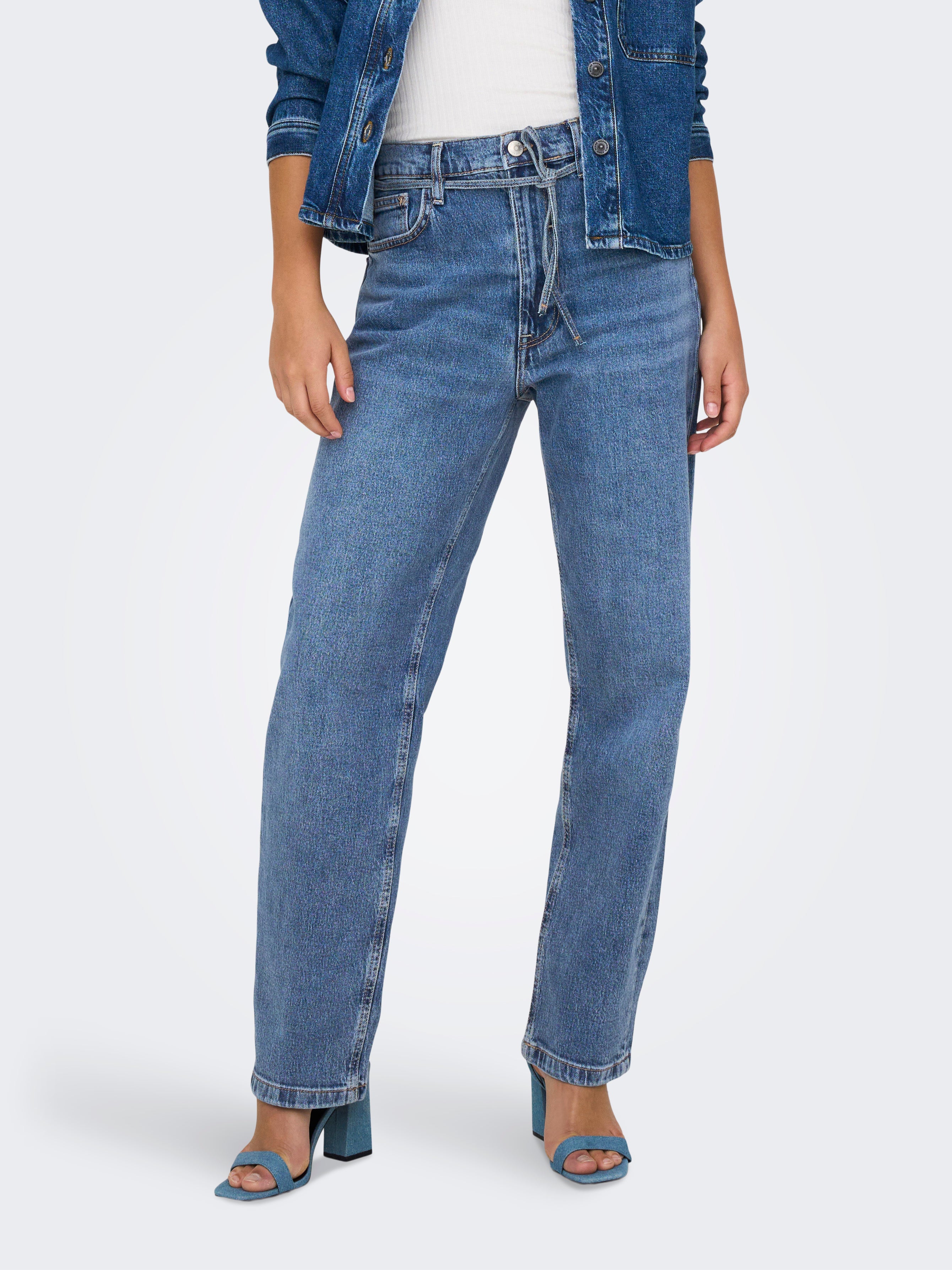 ONLGYPSY Hohe Taille Gerade geschnittener Slim Fit Jeans Medium Blue Denim
