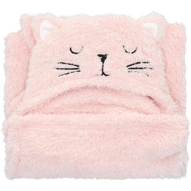 Blokker kinderplaid poes 90x90cm roze