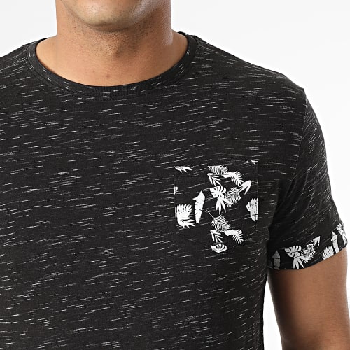 Tee Shirt A Poche Poitrine Tik Noir Chiné Floral