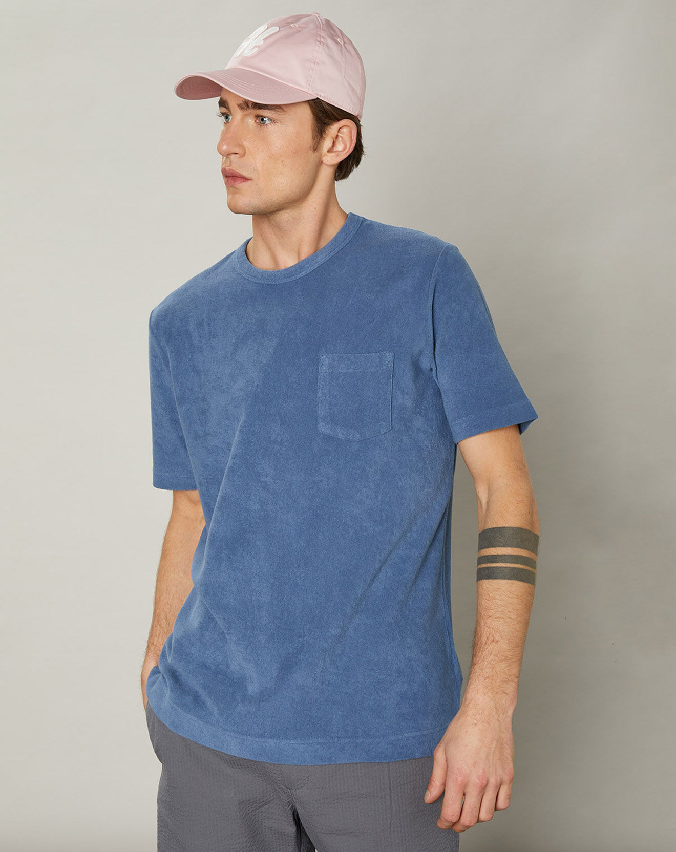 Hartford T-Shirt en éponge Pocket Crew bleu horizon
